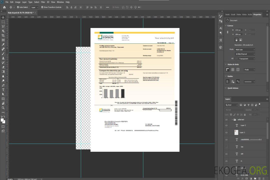 Facture SCR pour les services publics d'Edison en Californie du Sud template